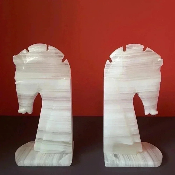 Vintage Carved Onyx Horse Bookends - Picture 1 of 9